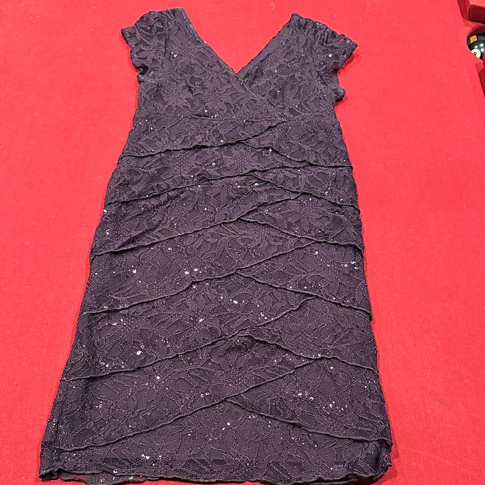 Dress Barn Black Lace V-Neck Midi Dress with Subtle Sparkle